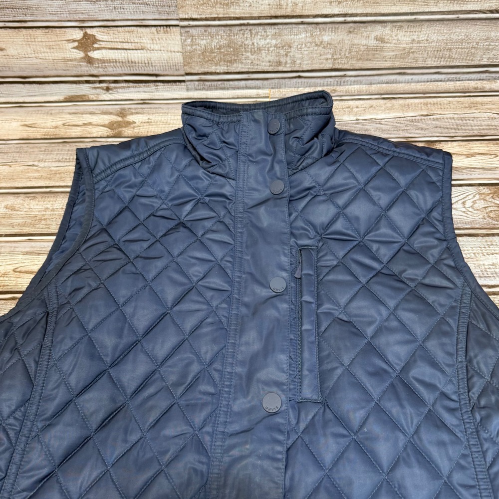 Orvis Women's Quilted Puffer Vest‎ Navy Blue Size Medium Full Zip Missing Button
